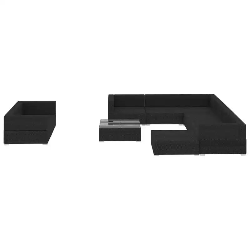 vidaXL Salon de jardin 10 pcs avec coussins résine tressée noir