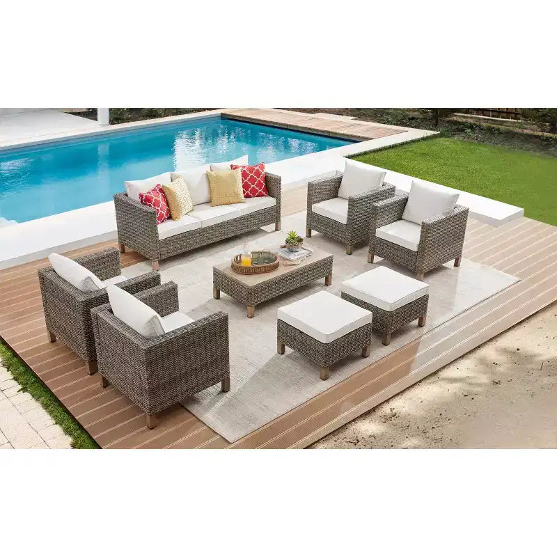 Salons de jardin 8 pièces avec coussins et table basse