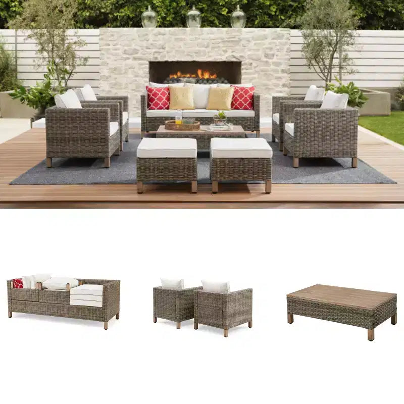 Salons de jardin 8 pièces avec coussins et table basse