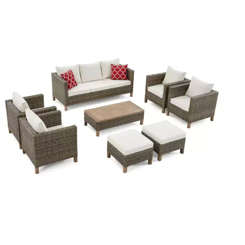 8 Piece Patio Conversation Sets with Cushions and Coffee Table