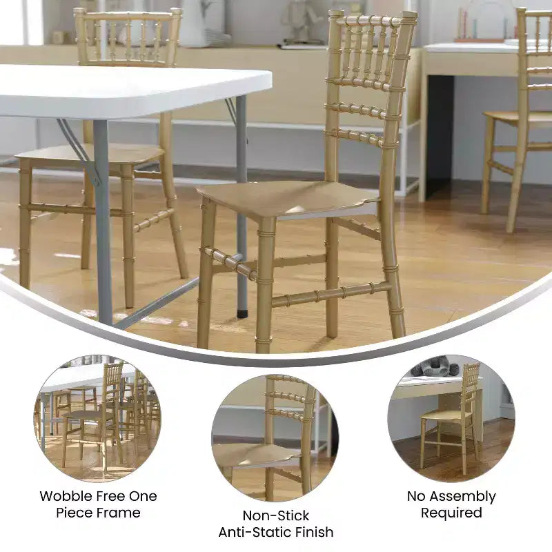 Flash Furniture HERCULES Set of 6 Childs Gold Resin Party and Event Chiavari Chairs for Commercial & Residential Use