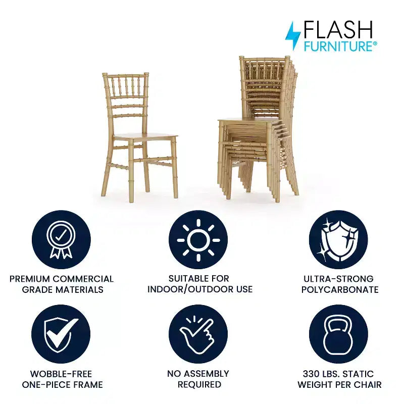 Flash Furniture HERCULES Set of 6 Childs Gold Resin Party and Event Chiavari Chairs for Commercial & Residential Use