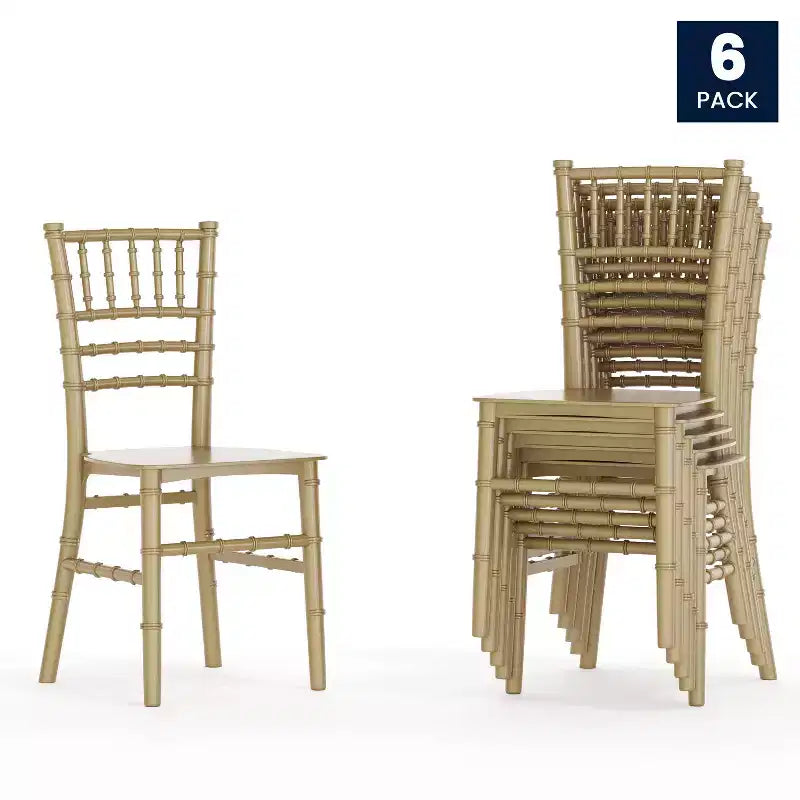 Flash Furniture HERCULES Set of 6 Childs Gold Resin Party and Event Chiavari Chairs for Commercial & Residential Use