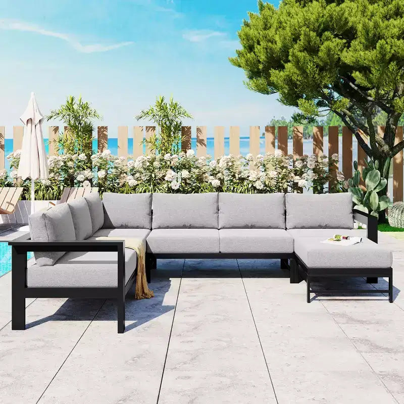 CLIHOME Ensemble de canapés d'extérieur en U pour plusieurs personnes, salon de jardin pour jardins, arrière-cours, balcons
