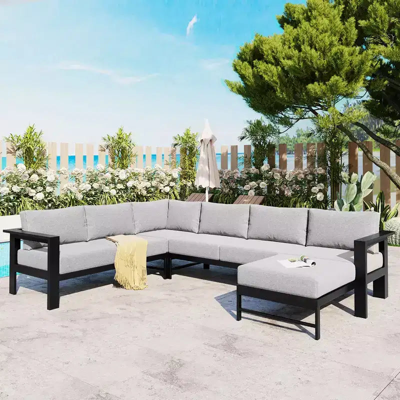 CLIHOME Ensemble de canapés d'extérieur en U pour plusieurs personnes, salon de jardin pour jardins, arrière-cours, balcons