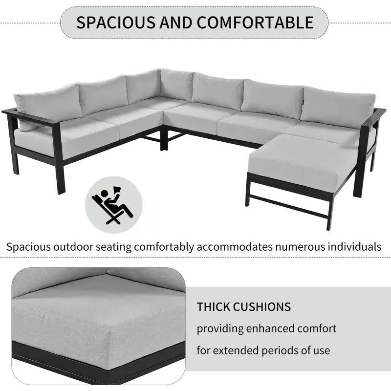 CLIHOME Ensemble de canapés d'extérieur en U pour plusieurs personnes, salon de jardin pour jardins, arrière-cours, balcons