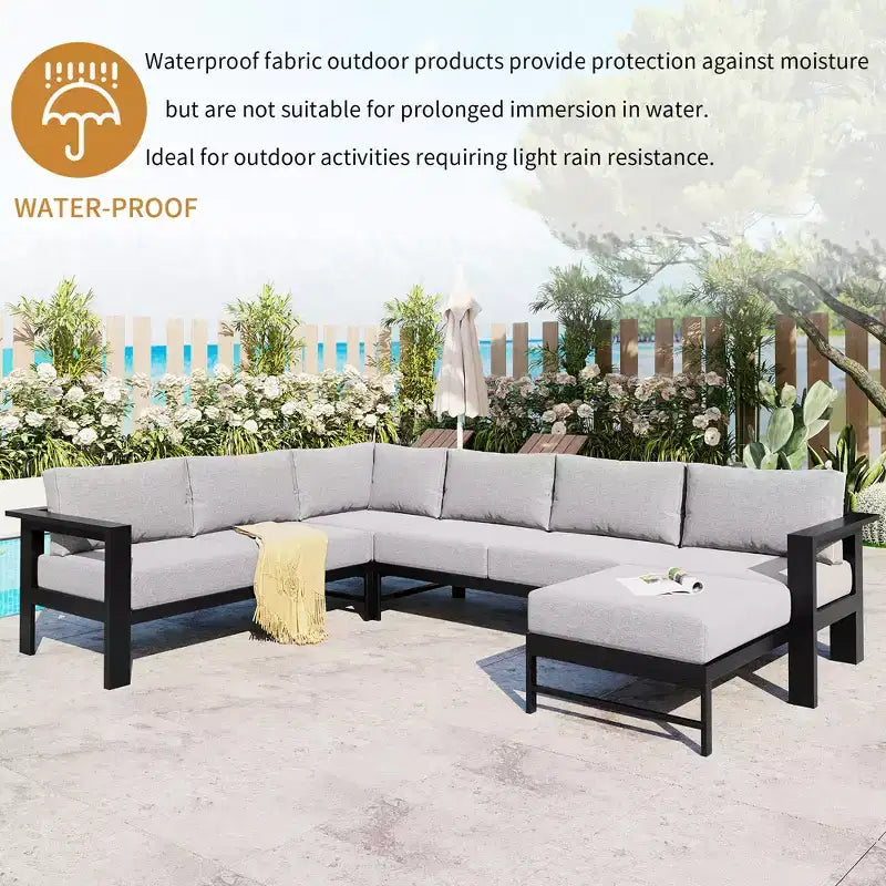 CLIHOME Ensemble de canapés d'extérieur en U pour plusieurs personnes, salon de jardin pour jardins, arrière-cours, balcons