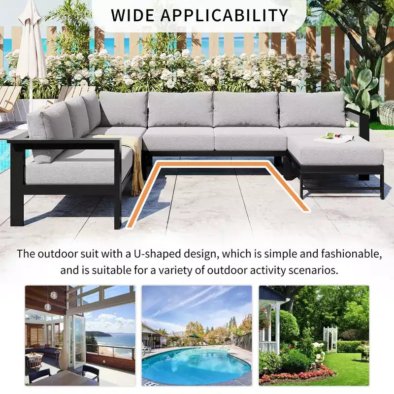 CLIHOME Ensemble de canapés d'extérieur en U pour plusieurs personnes, salon de jardin pour jardins, arrière-cours, balcons
