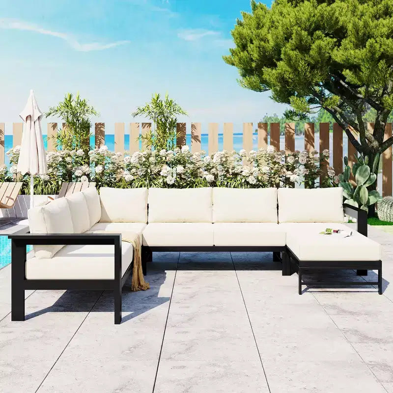 CLIHOME Ensemble de canapés d'extérieur en U pour plusieurs personnes, salon de jardin pour jardins, arrière-cours, balcons