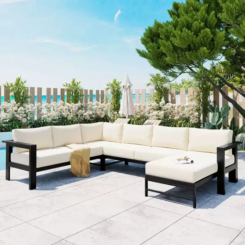 CLIHOME Ensemble de canapés d'extérieur en U pour plusieurs personnes, salon de jardin pour jardins, arrière-cours, balcons