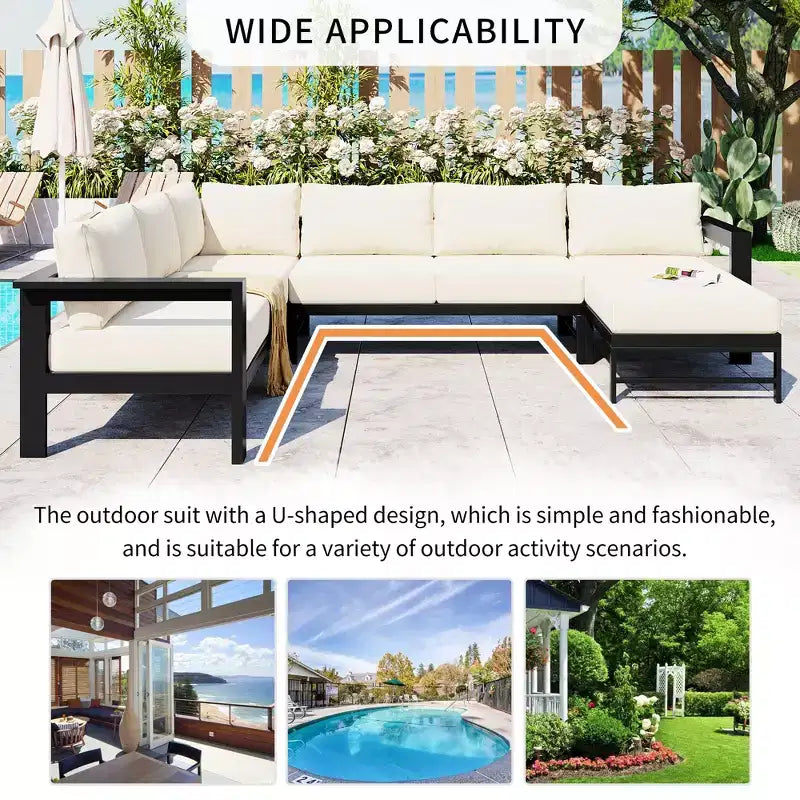CLIHOME Ensemble de canapés d'extérieur en U pour plusieurs personnes, salon de jardin pour jardins, arrière-cours, balcons