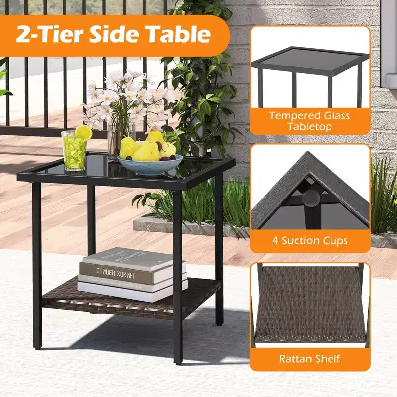 Costway Ensemble 3 pièces de chaises pivotantes d'extérieur avec table d'appoint à 2 niveaux en verre trempé Coussins Gris/Blanc