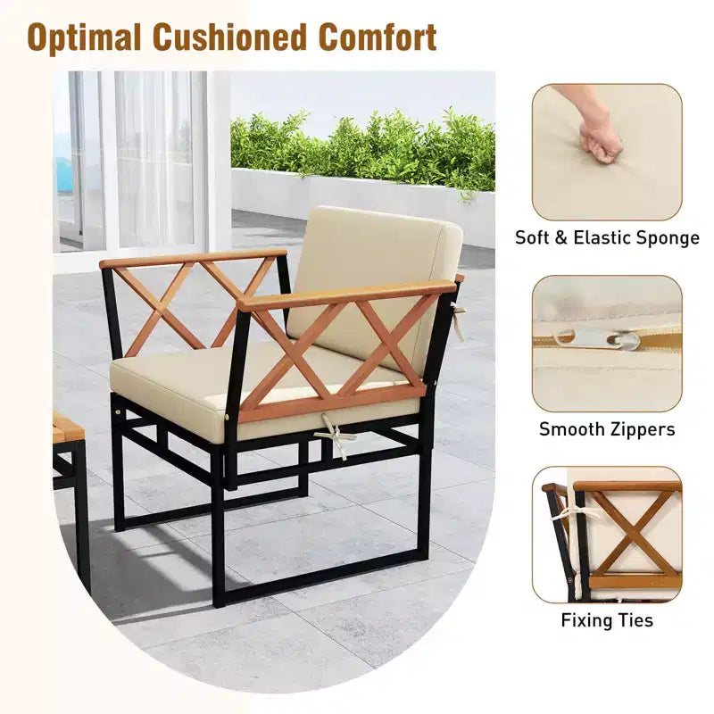 Costway Ensemble de Conversation d'Extérieur 7 Pièces Chaises et Table Basse en Bois d'Acacia avec Ottomans