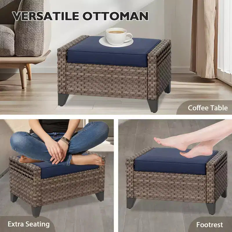 EAGLE PEAK Salon de conversation extérieur en osier, 2 fauteuils pivotants à bascule, canapé 3 places, 2 poufs et table basse, 6 pièces