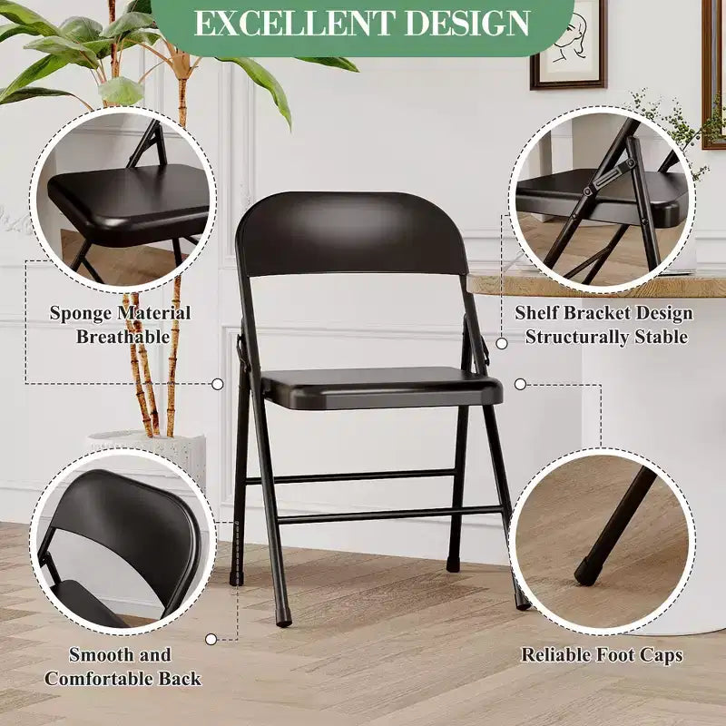Lot de 4 chaises pliantes – Chaises de camping robustes avec capacité de 159 kg, siège rembourré et support dorsal pour utilisation intérieure/extérieure