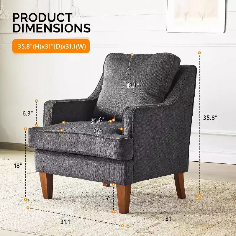Fauteuil d'appoint moderne du milieu du siècle VINGLI, fauteuil rembourré noir, fauteuil de lecture confortable