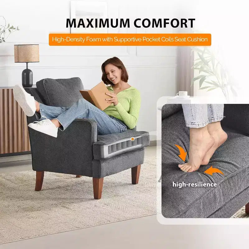 Fauteuil d'appoint moderne du milieu du siècle VINGLI, fauteuil rembourré noir, fauteuil de lecture confortable