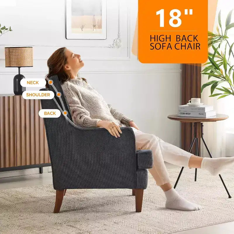 Fauteuil d'appoint moderne du milieu du siècle VINGLI, fauteuil rembourré noir, fauteuil de lecture confortable
