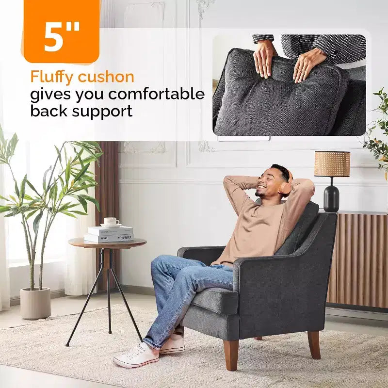 Fauteuil d'appoint moderne du milieu du siècle VINGLI, fauteuil rembourré noir, fauteuil de lecture confortable