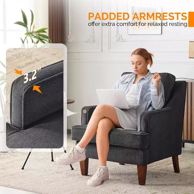 Fauteuil d'appoint moderne du milieu du siècle VINGLI, fauteuil rembourré noir, fauteuil de lecture confortable