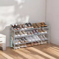 Meuble à chaussures, organisateur de chaussures à 3 niveaux, étagère à chaussures en tissu avec 4 crochets, peut contenir jusqu'à 18 paires de chaussures, étagère à chaussures réglable en hauteur pour entrée