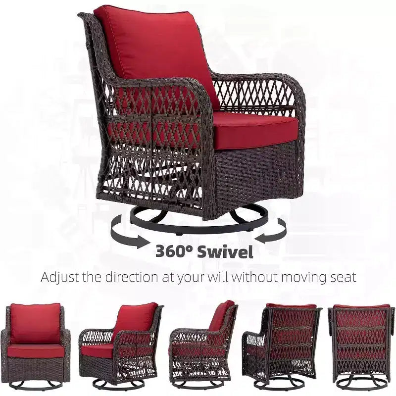 Acekool Ensemble de 3 Fauteuils à Bascule Pivotants - Rotin Extérieur avec Table d'Appoint