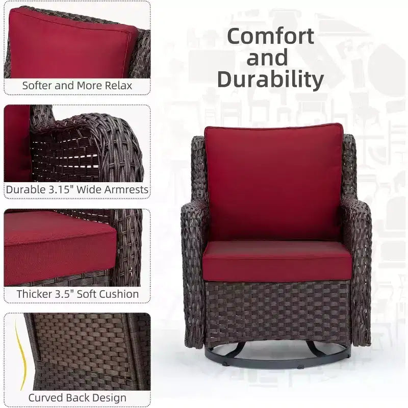 Acekool Ensemble de 3 Fauteuils à Bascule Pivotants - Rotin Extérieur avec Table d'Appoint