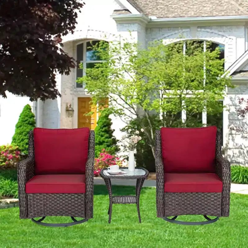 Acekool Ensemble de 3 Fauteuils à Bascule Pivotants - Rotin Extérieur avec Table d'Appoint