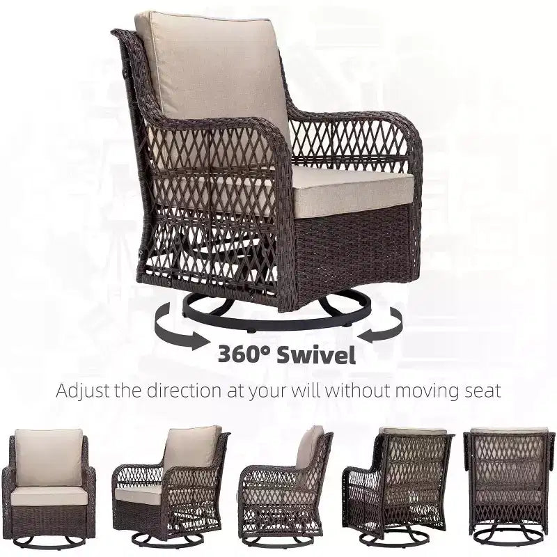 Acekool Ensemble de 3 Fauteuils à Bascule Pivotants - Rotin Extérieur avec Table d'Appoint