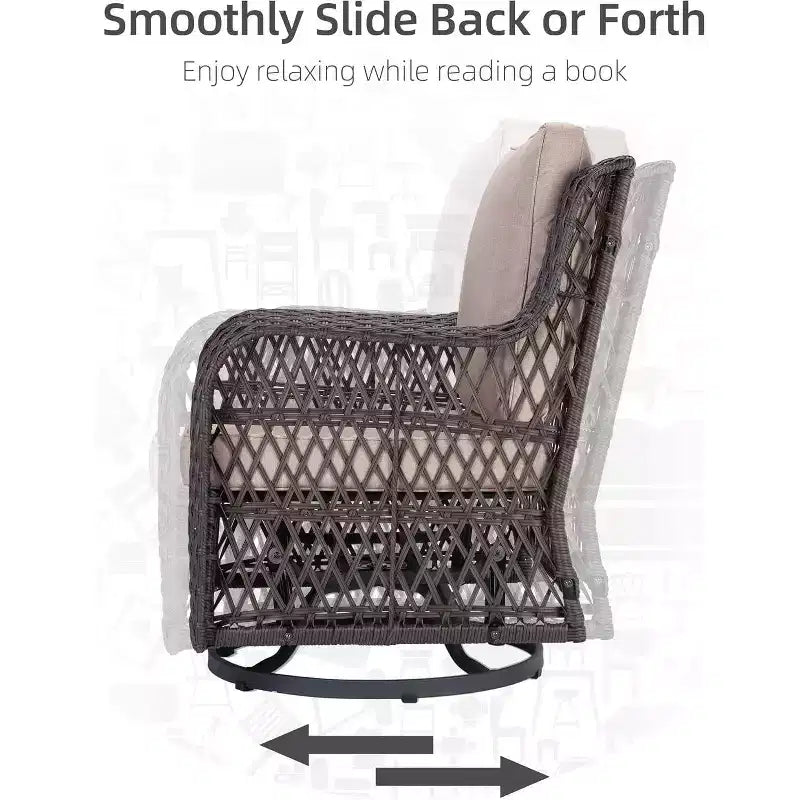 Acekool Ensemble de 3 Fauteuils à Bascule Pivotants - Rotin Extérieur avec Table d'Appoint