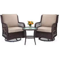 Acekool 3-Piece Swivel Rocking Chair Set - Outdoor Rattan with Side Table