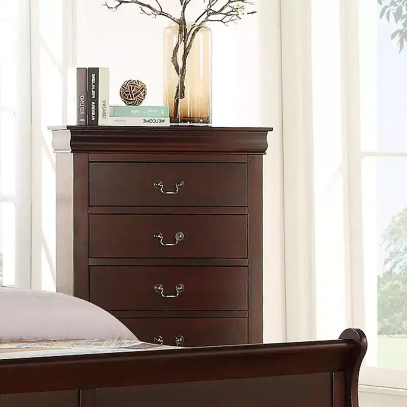 Commode à 5 tiroirs en bois massif pour chambre à coucher, lit traîneau, quincaillerie en laiton, assemblage facile