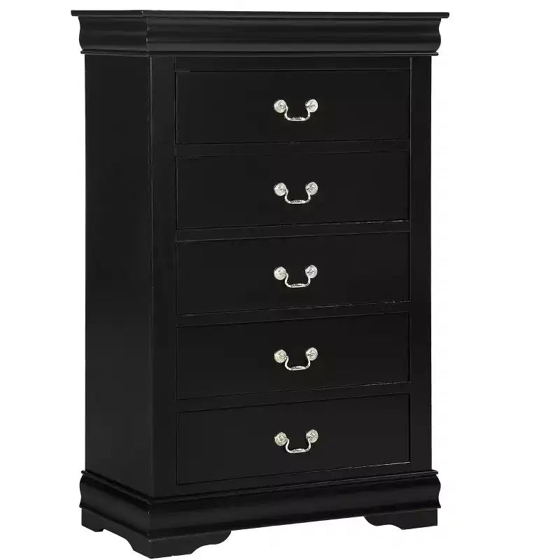 Commode à 5 tiroirs en bois massif pour chambre à coucher, lit traîneau, quincaillerie en laiton, assemblage facile