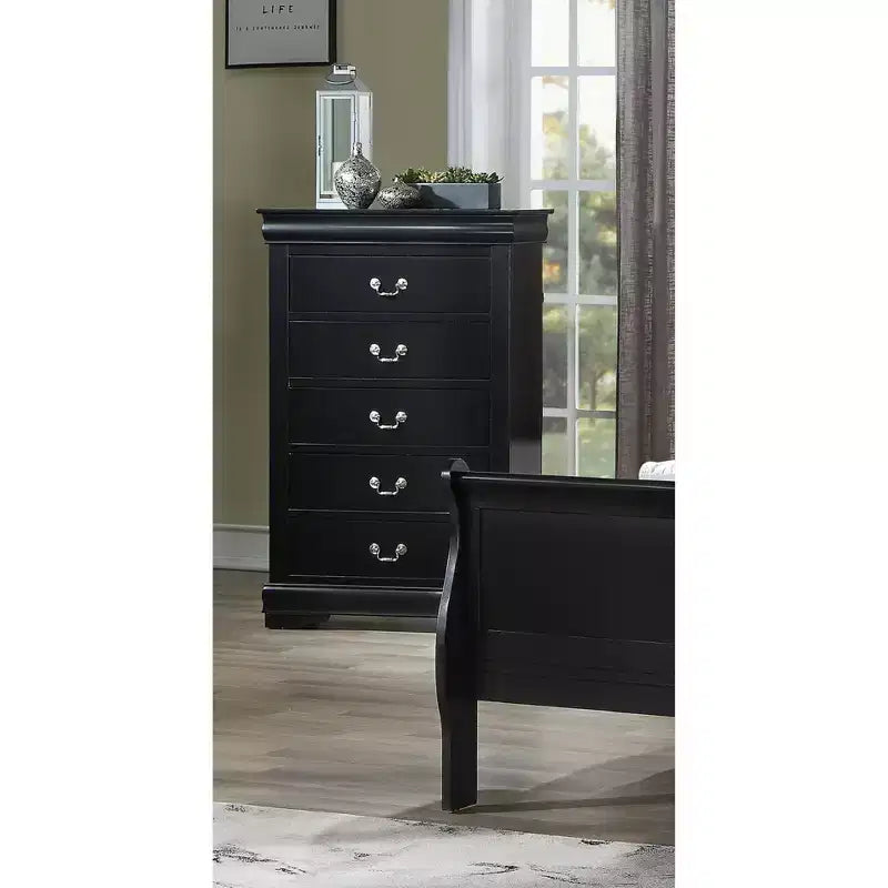 Commode à 5 tiroirs en bois massif pour chambre à coucher, lit traîneau, quincaillerie en laiton, assemblage facile