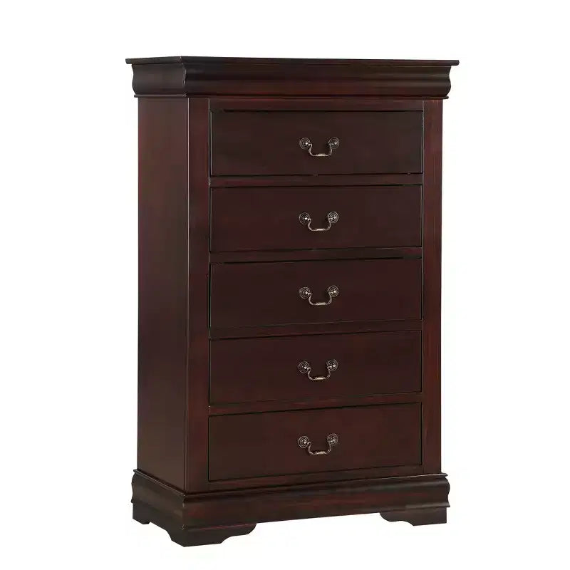 Commode à 5 tiroirs en bois massif pour chambre à coucher, lit traîneau, quincaillerie en laiton, assemblage facile