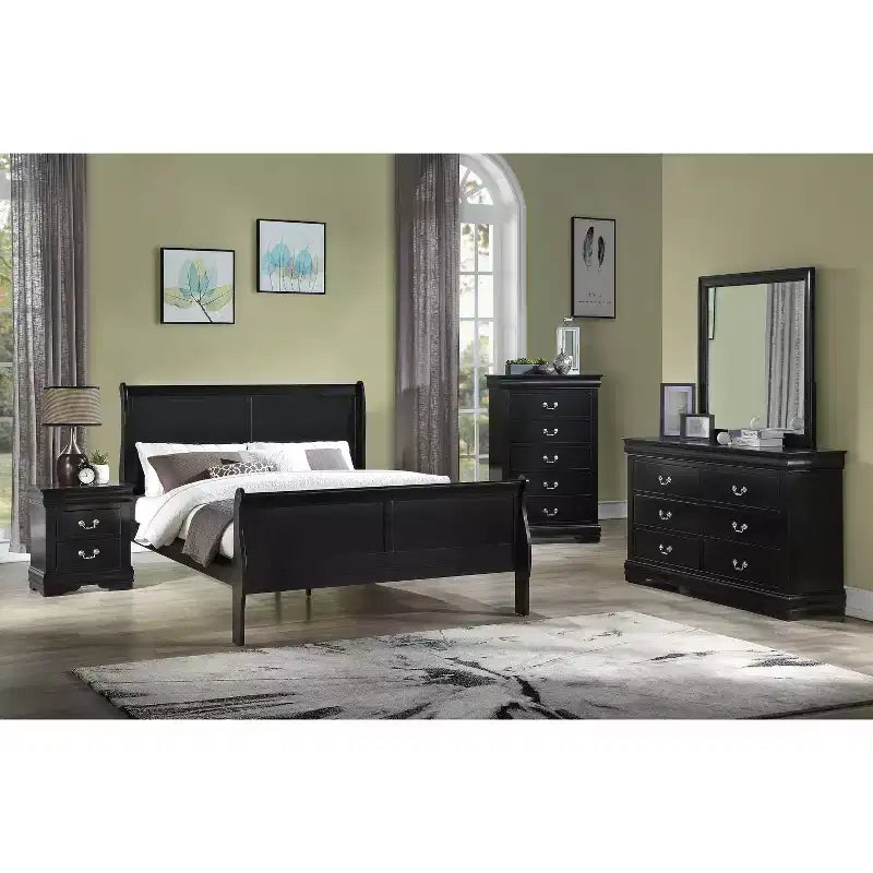 Commode à 5 tiroirs en bois massif pour chambre à coucher, lit traîneau, quincaillerie en laiton, assemblage facile
