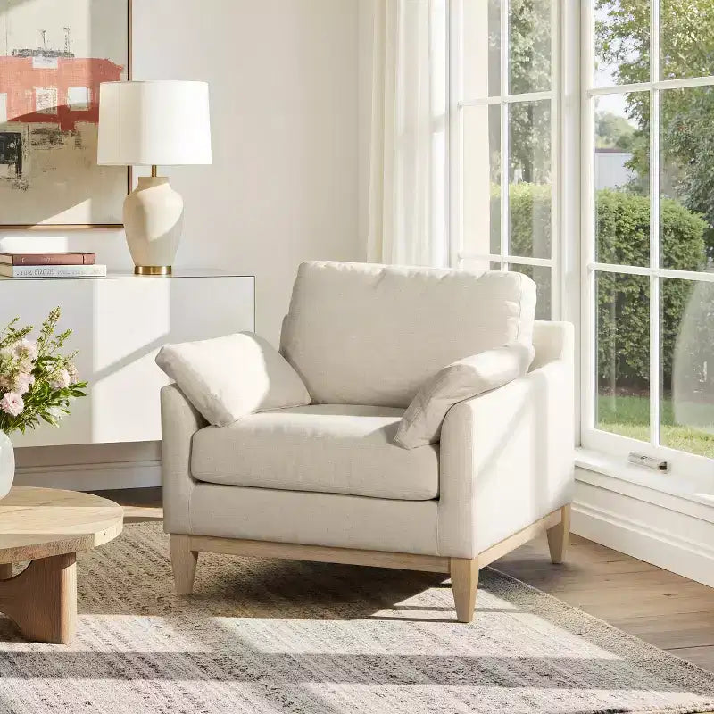Fauteuil d'appoint large de 36 pouces Jennifer Taylor Home Pasadena, style ferme moderne, en lin blanc
