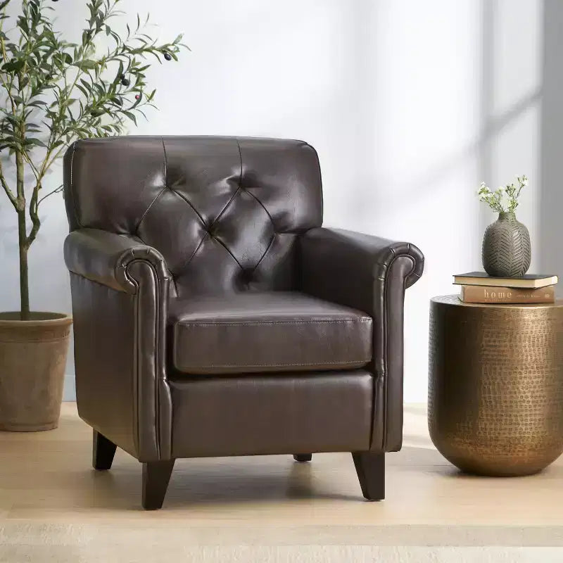 Christopher Knight Home Veronica Fauteuil Club Contemporain en Cuir Collé Tufté avec Accoudoirs Roulés