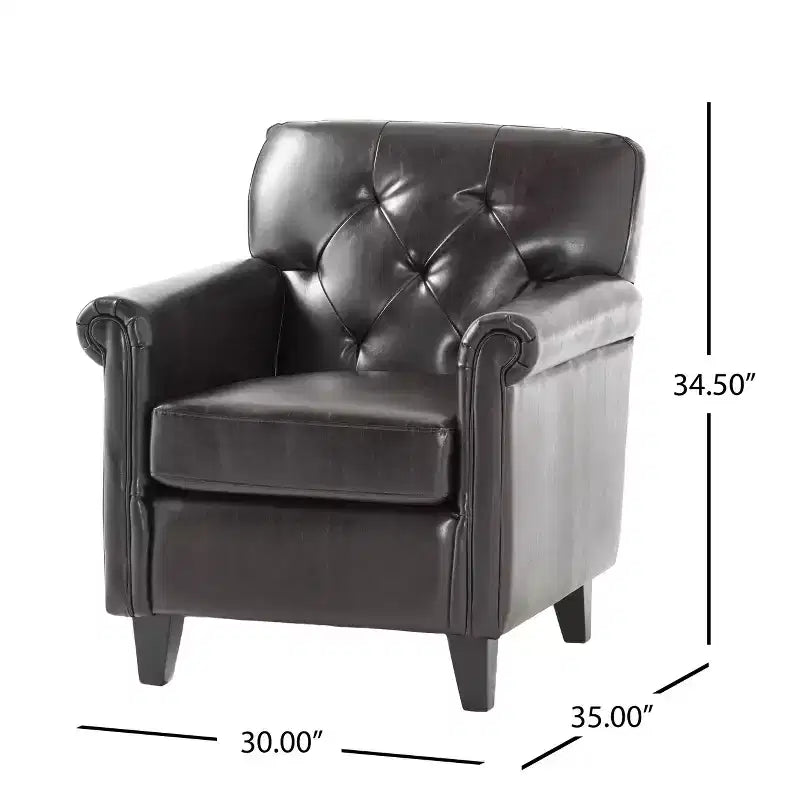 Christopher Knight Home Veronica Fauteuil Club Contemporain en Cuir Collé Tufté avec Accoudoirs Roulés