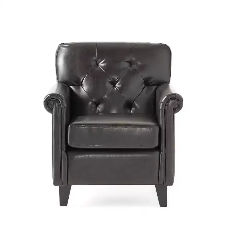 Christopher Knight Home Veronica Fauteuil Club Contemporain en Cuir Collé Tufté avec Accoudoirs Roulés