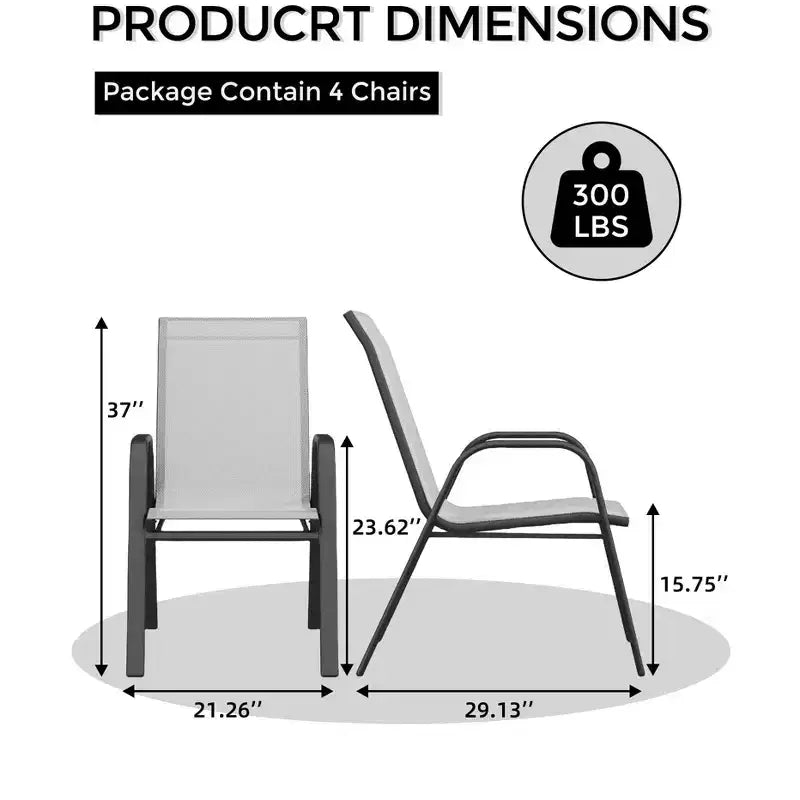 Lot de 4 Chaises de Salle à Manger Empilables, Chaises Empilables avec Tissu Textilène Respirant et Cadre en Métal, Sièges de Repas Extérieurs pour Patio, Terrasse, Jardin