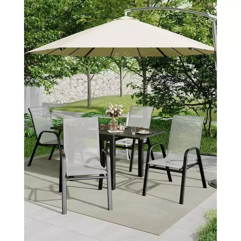 Lot de 4 Chaises de Salle à Manger Empilables, Chaises Empilables avec Tissu Textilène Respirant et Cadre en Métal, Sièges de Repas Extérieurs pour Patio, Terrasse, Jardin
