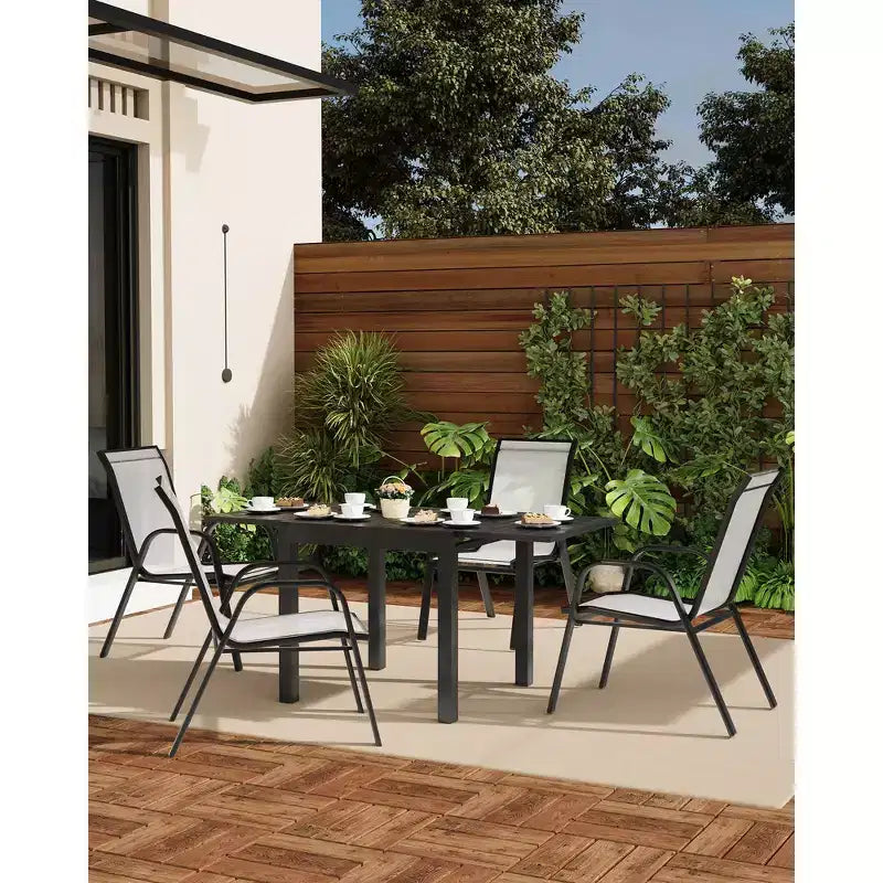 Lot de 4 Chaises de Salle à Manger Empilables, Chaises Empilables avec Tissu Textilène Respirant et Cadre en Métal, Sièges de Repas Extérieurs pour Patio, Terrasse, Jardin