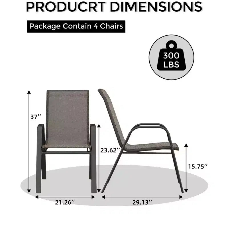 Lot de 4 Chaises de Salle à Manger Empilables, Chaises Empilables avec Tissu Textilène Respirant et Cadre en Métal, Sièges de Repas Extérieurs pour Patio, Terrasse, Jardin