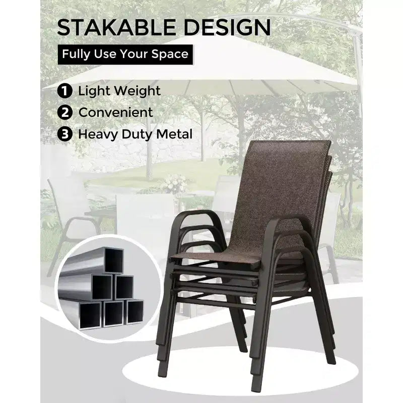 Lot de 4 Chaises de Salle à Manger Empilables, Chaises Empilables avec Tissu Textilène Respirant et Cadre en Métal, Sièges de Repas Extérieurs pour Patio, Terrasse, Jardin