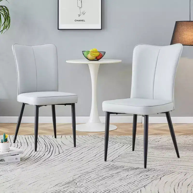 Dining Chairs Set Of 2, PU Leather Backrest & Upholstered Seat Cushions & Black Metal Chair Legs, for Restaurants, Bedrooms, Living Rooms