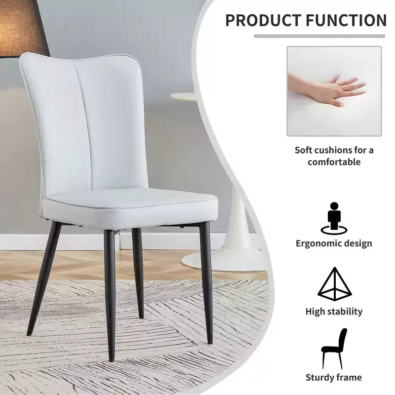 Dining Chairs Set Of 2, PU Leather Backrest & Upholstered Seat Cushions & Black Metal Chair Legs, for Restaurants, Bedrooms, Living Rooms
