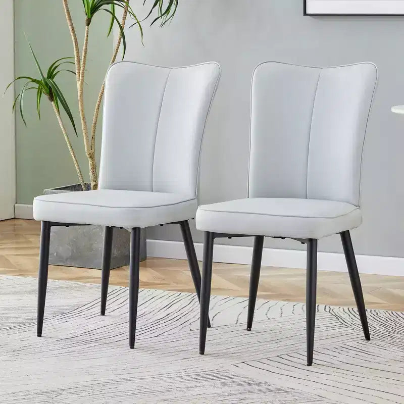 Dining Chairs Set Of 2, PU Leather Backrest & Upholstered Seat Cushions & Black Metal Chair Legs, for Restaurants, Bedrooms, Living Rooms