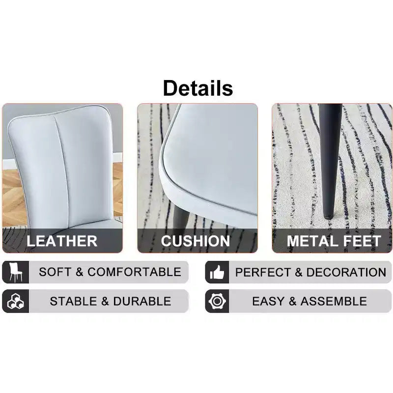 Dining Chairs Set Of 2, PU Leather Backrest & Upholstered Seat Cushions & Black Metal Chair Legs, for Restaurants, Bedrooms, Living Rooms