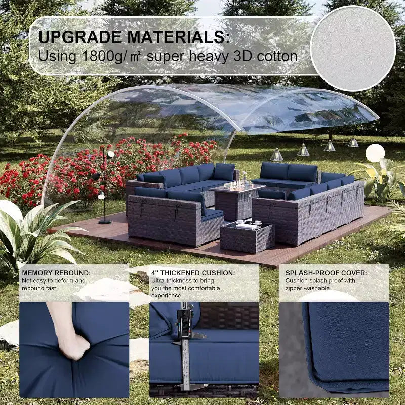 ALAULM Ensemble de Meubles de Jardin 15 Pièces, Salon de Jardin en Rotin et Osier pour l'Extérieur avec Table Brasero